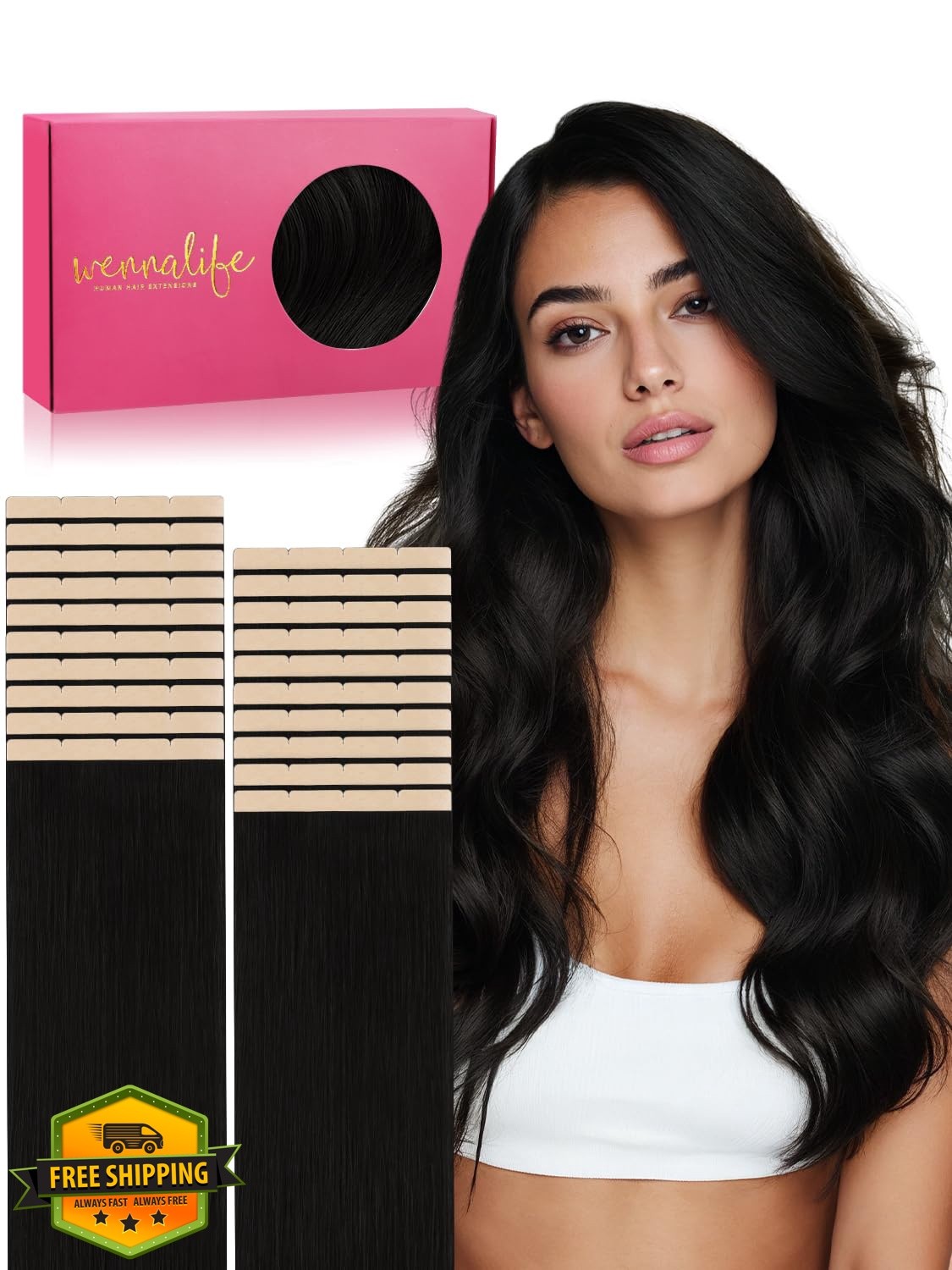 Wennalife 8cm Jet Black Tape Extensions 20 Inch 160g 20pcs