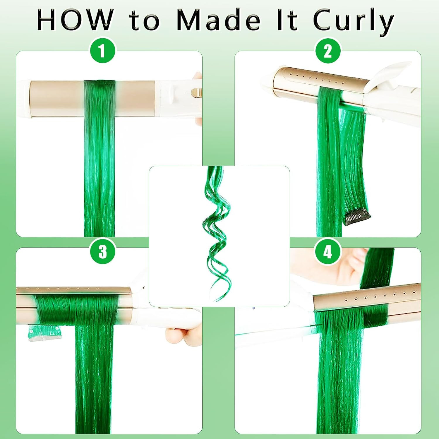 12 PCS Dark Green Clip-In Straight Hair Extensions, 20 Inch Colored Party Synthe
