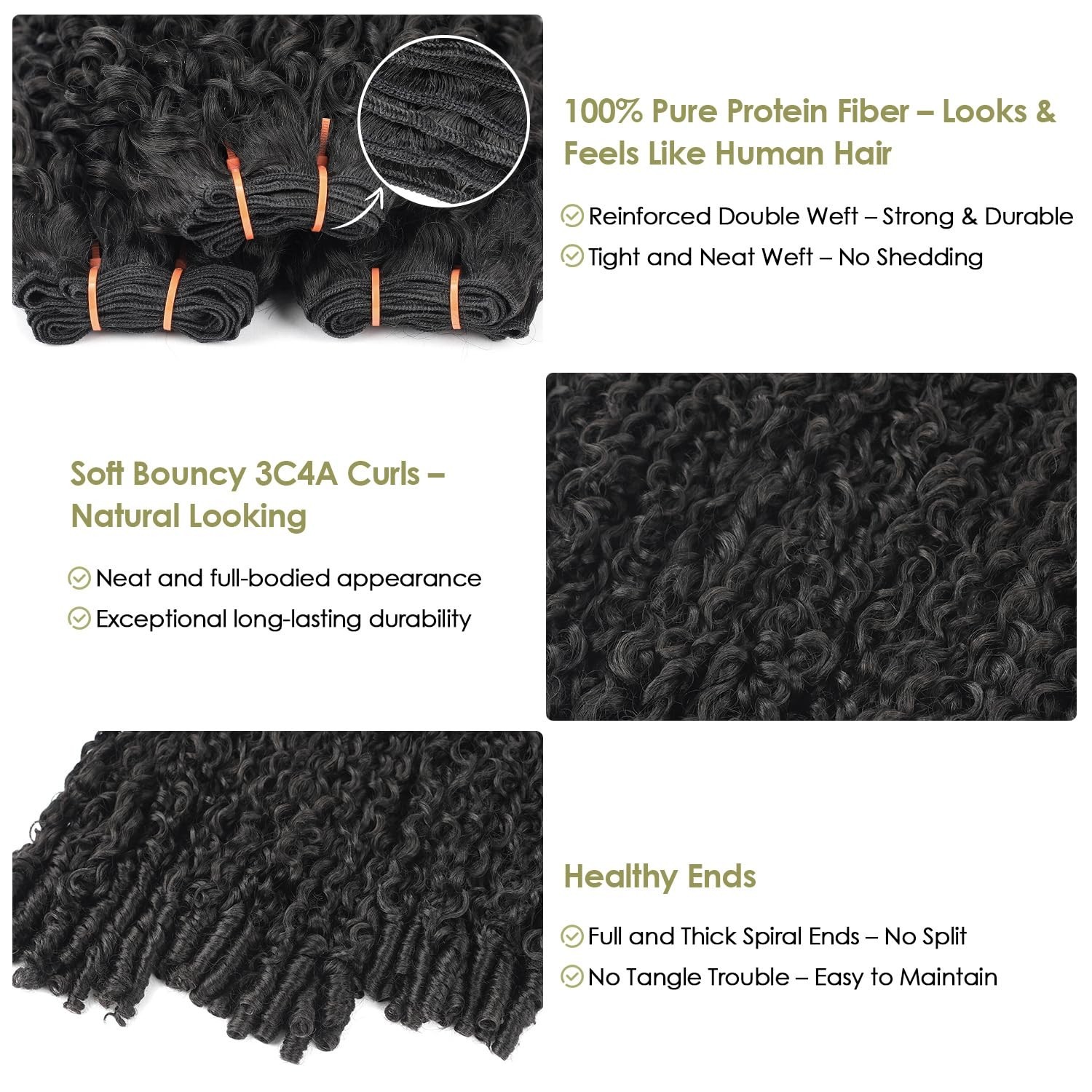 OLQZJZJ Burmese Curly Bundles 8 10 12 Inch Natural Black,100% Pure Protein Fiber