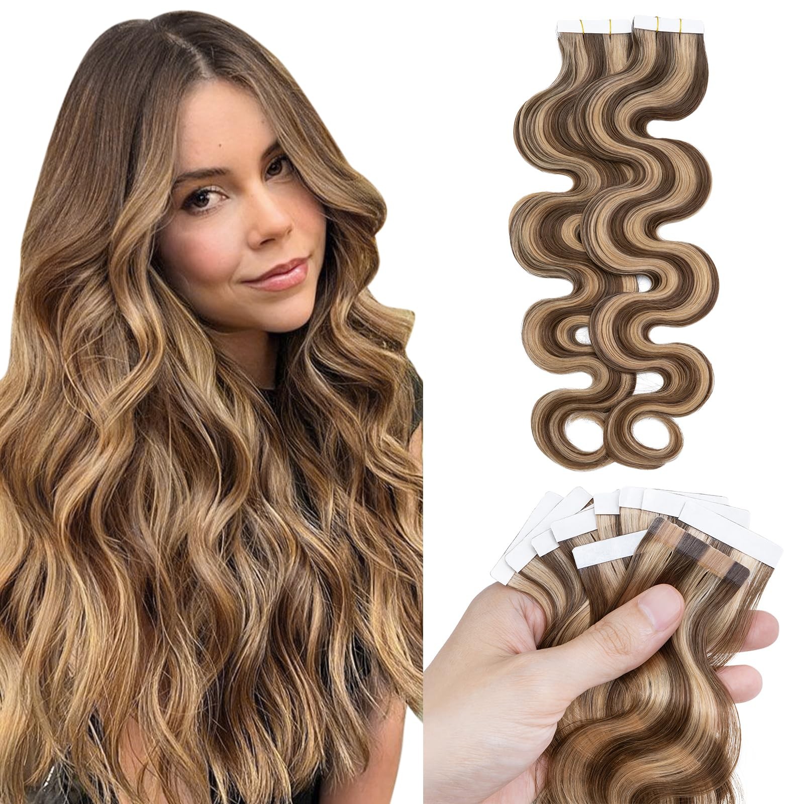 Benehair Remy Tape In Hair Extensions Human Hair Medium Browndark Blonde
