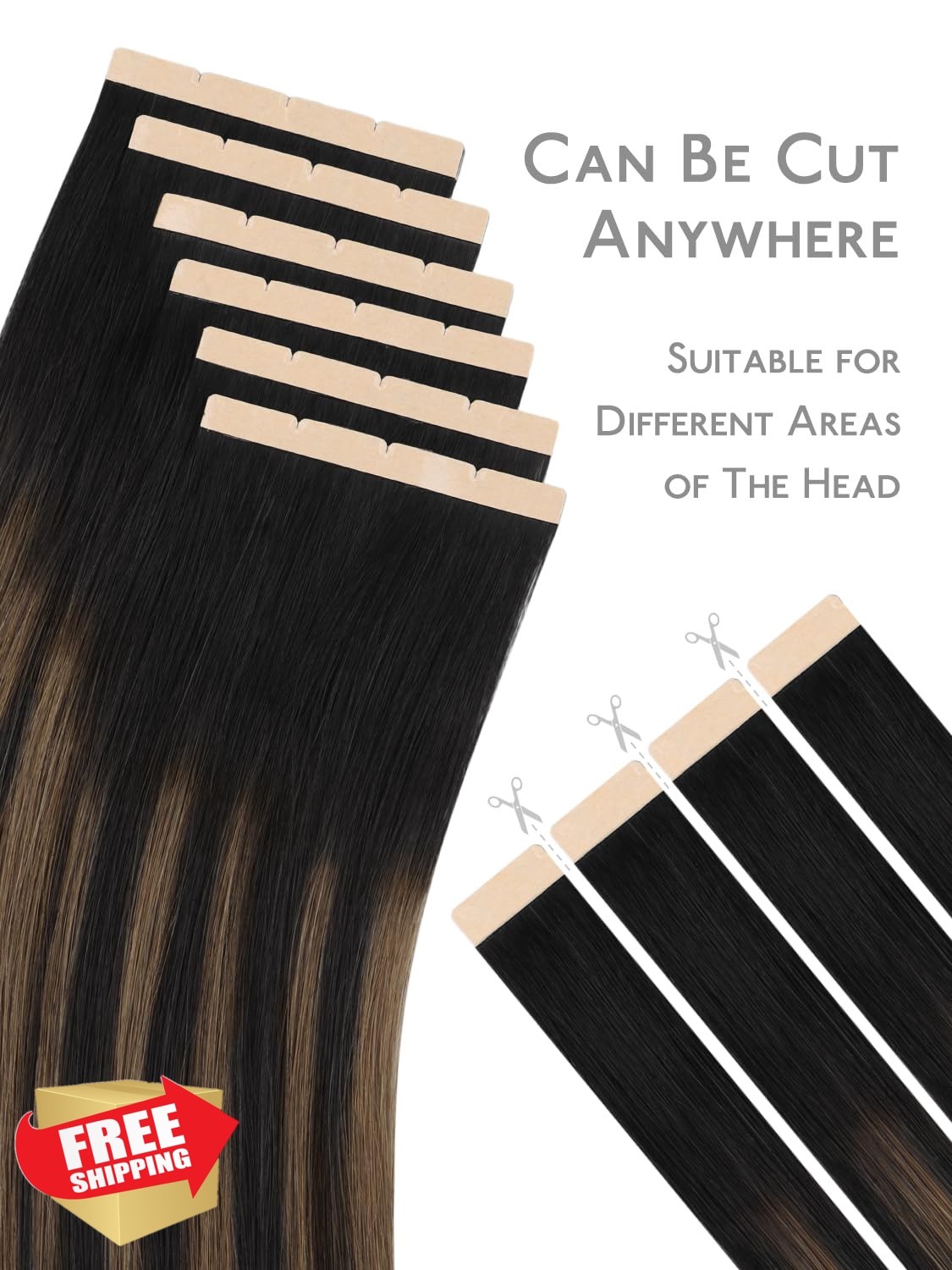 Wennalife 8cm Balayage Black Chestnut Tape Extensions 18 Inch 100g 20pcs