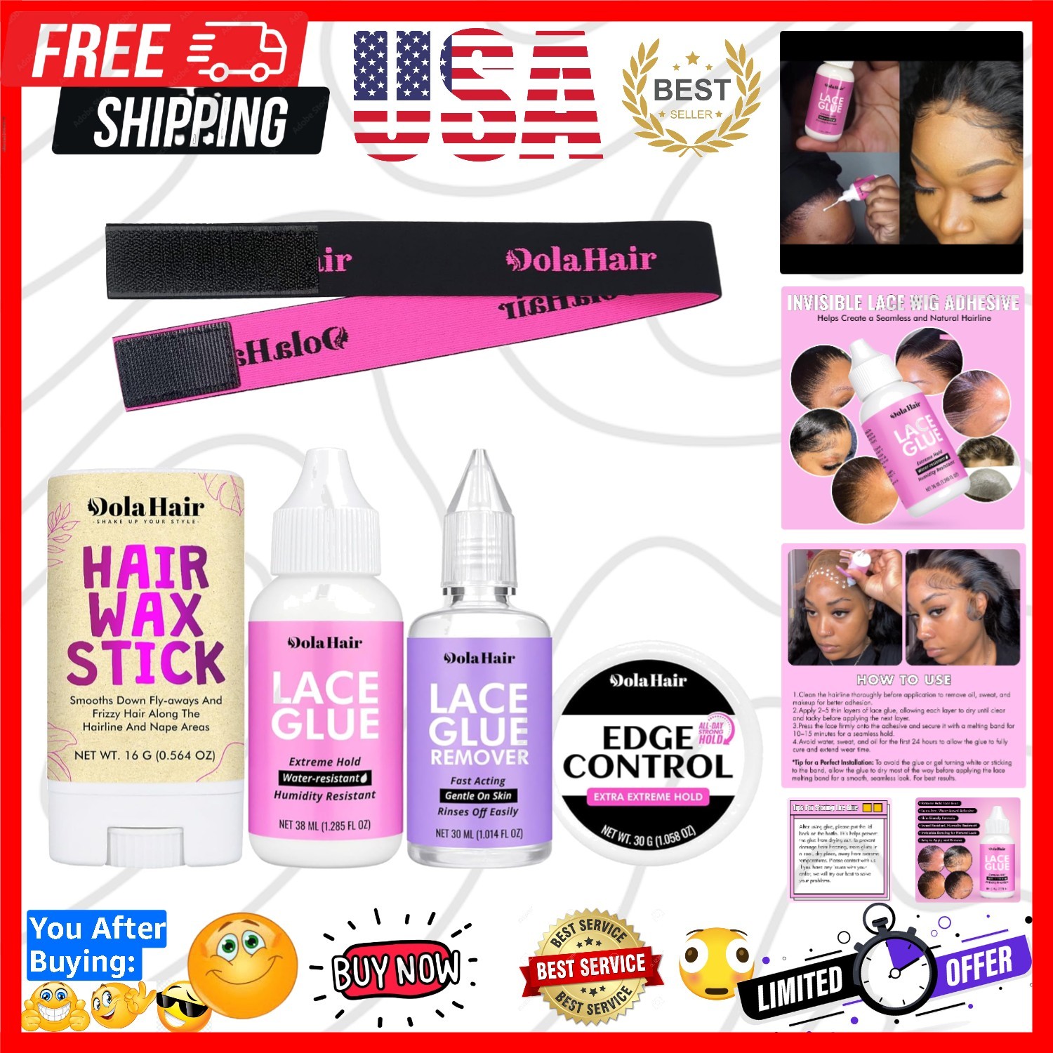 Lace Wig Glue Kit – Waterproof Lace Front Adhesive for Wigs Glue Kit-5pcs