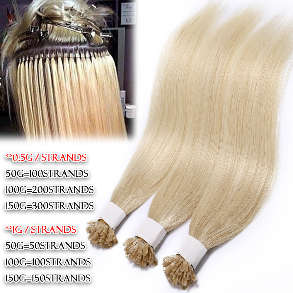THICK 100PCS Russian 100 Remy Human Hair Extensions Nail U Tip Keratin Pre Bond