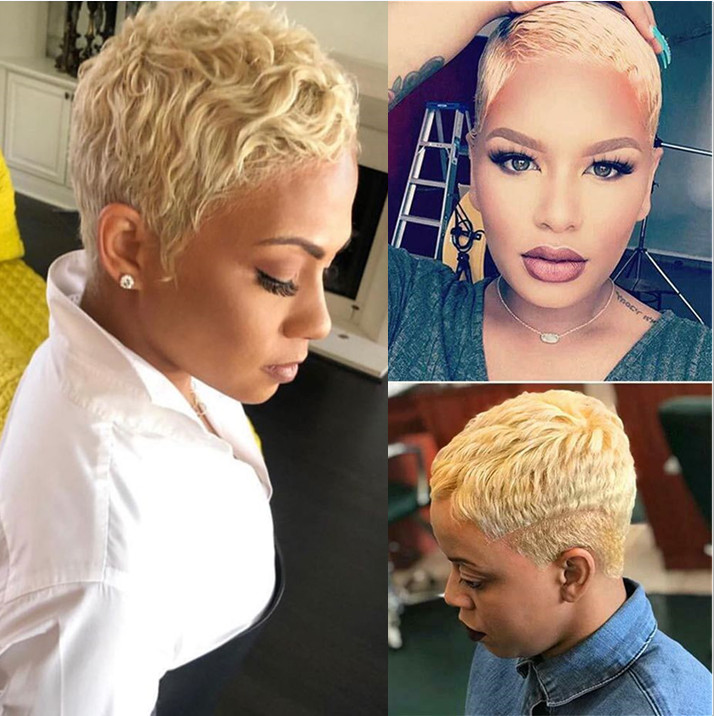 Short Pixie Cut Human Hair Wigs Brazilian Remy Hair No Lace Front Wig