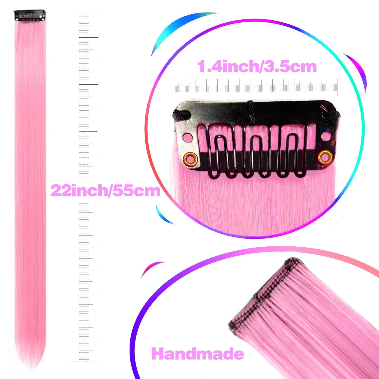 12 Pcs 22 Inches Pink Hair Extentions Clip In Party Highlights Extentions