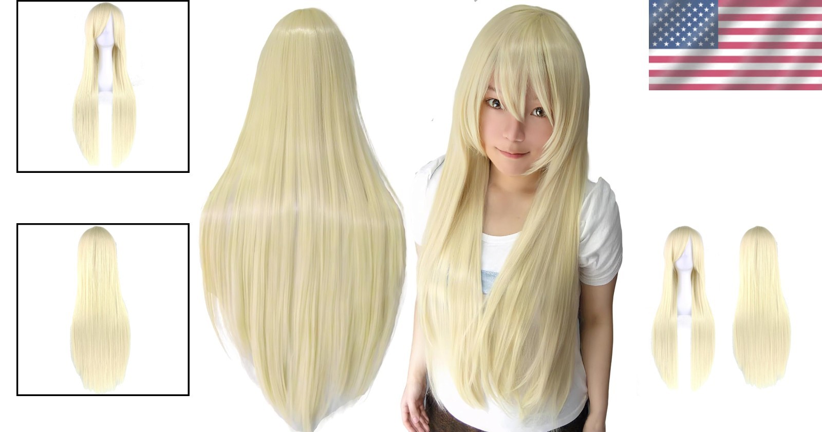 80cm Long Straight Blonde Cosplay Wig with Bangs – Glueless & Heat-Resistant