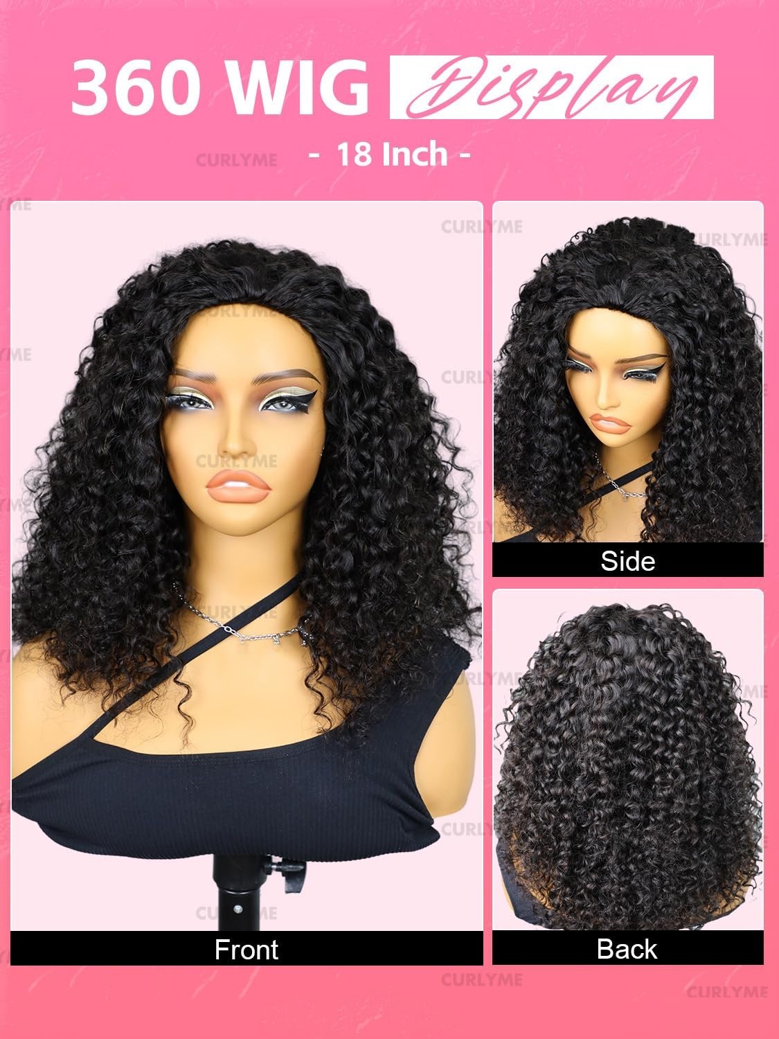 20 Inch Curly Half Wig Water Wave Human Hair – Glueless, Adjustable, Beginner Fr