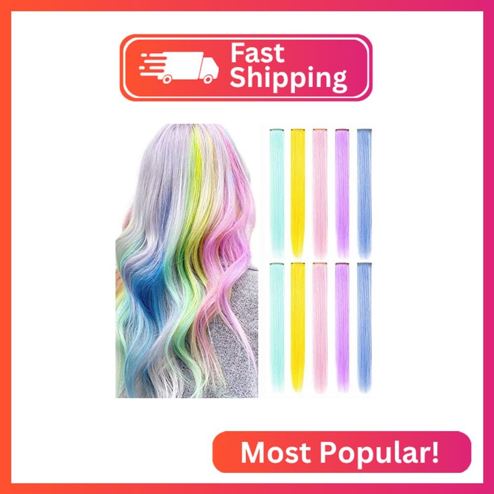 FAIRY COLOR 10 PCS Colored Hair Extensions, Multi-colors Party Highlights Clip i