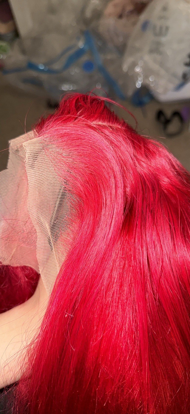Red Long Straight Synthetic Lace Front Wig Free-Part Women One Size