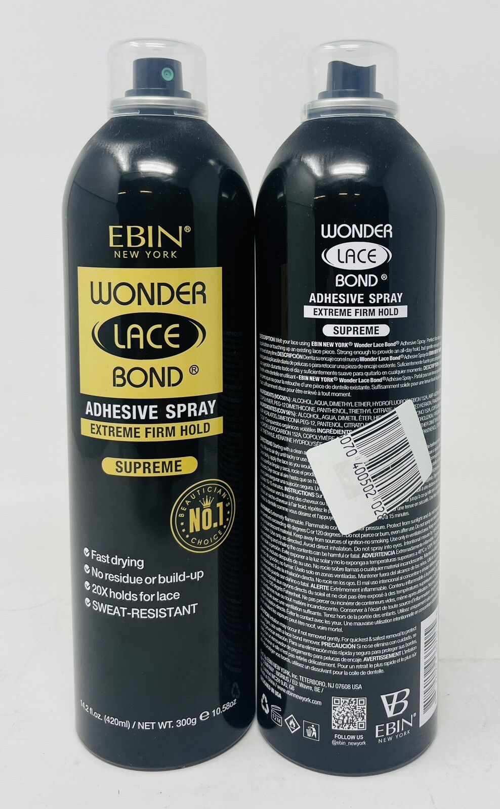 Ebin Wonder Lace Bond Wig Adhesive Spray Extreme Firm Hold { 2 Bottles} 420 Ml