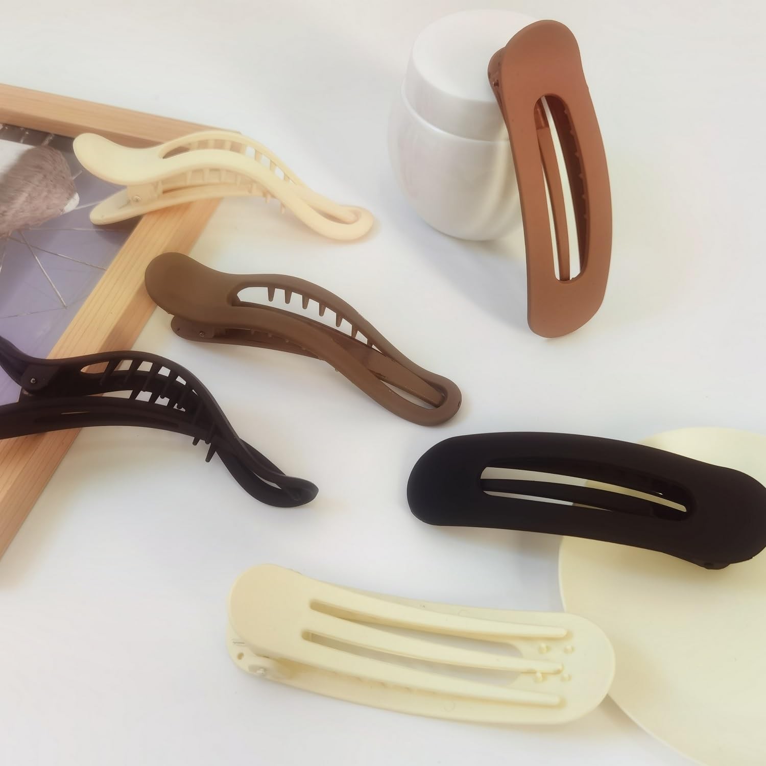 ZANWELL Flat Hair Clips For Women 1 Count (Pack of 6), beige, khaki and black
