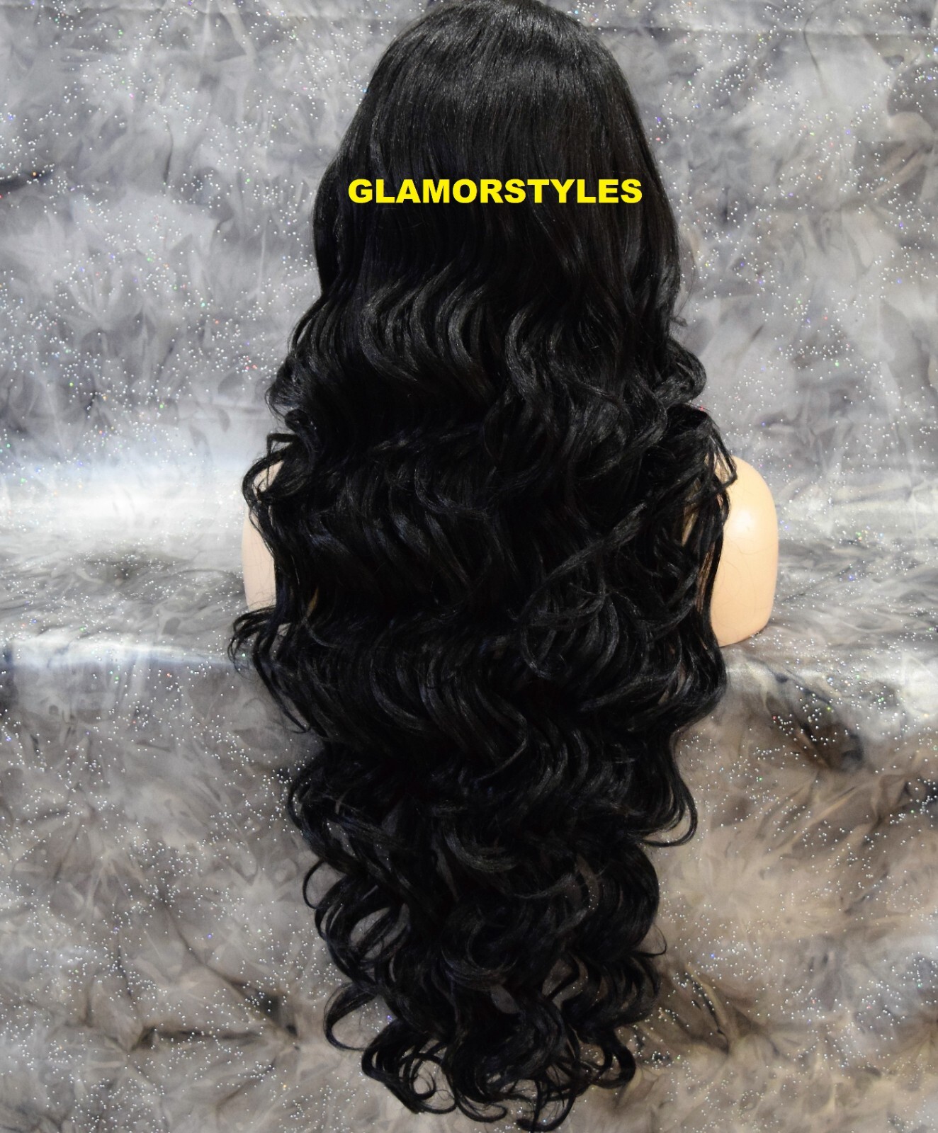 LACE FRONT FULL WIG EXTRA LONG WAVY LAYERED SIDE PART JET BLACK #1 HEAT OK NWT