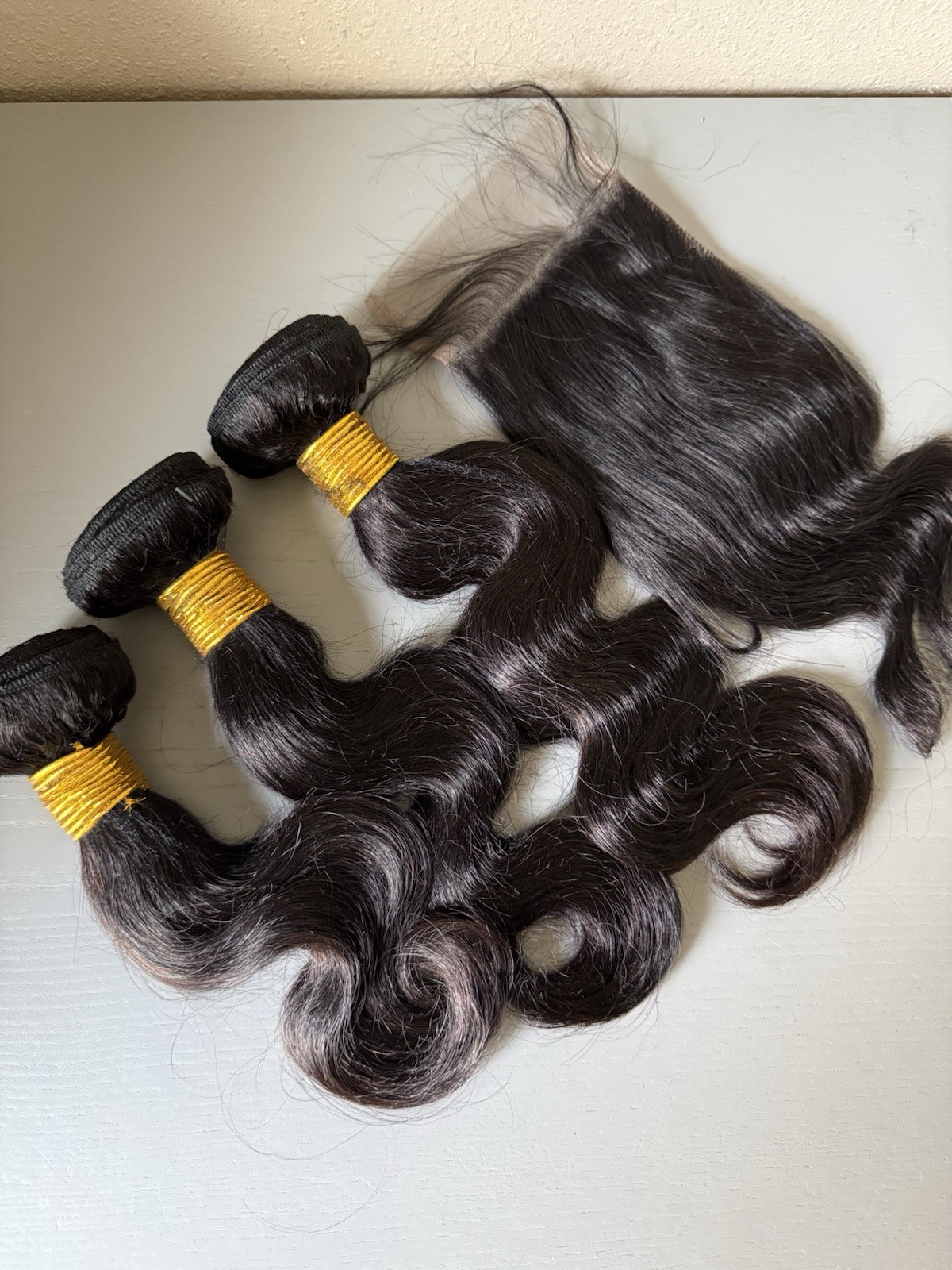 100% Virgin Human Hair Extensions 3 Bundle with closure 12”14”16+ 10 Body wave
