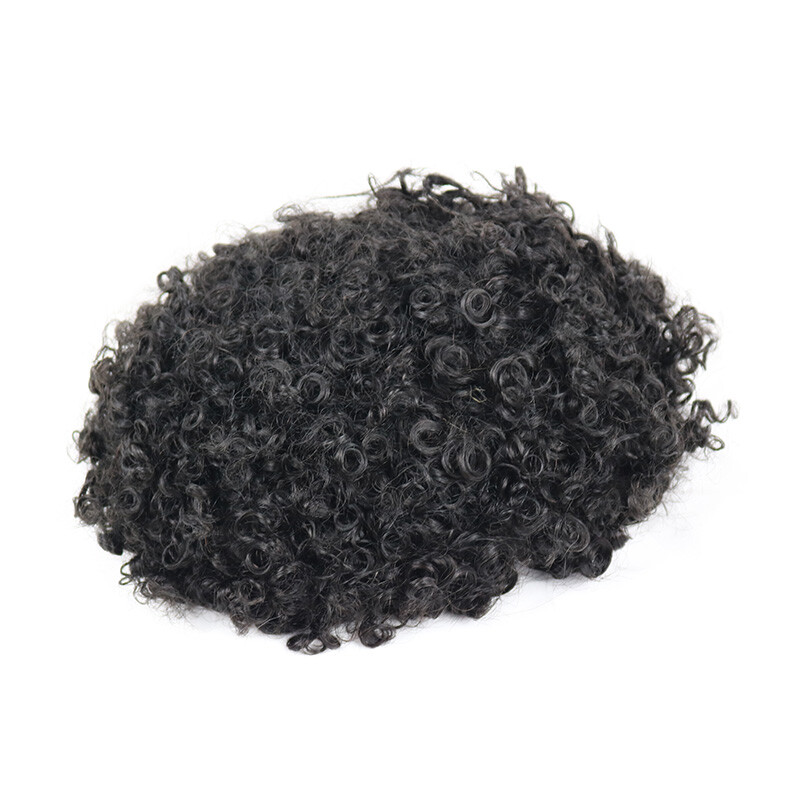 Nice 12mm Curly Men Toupee Human Hair Durable Thin Skin Full Pu Base Male Wig