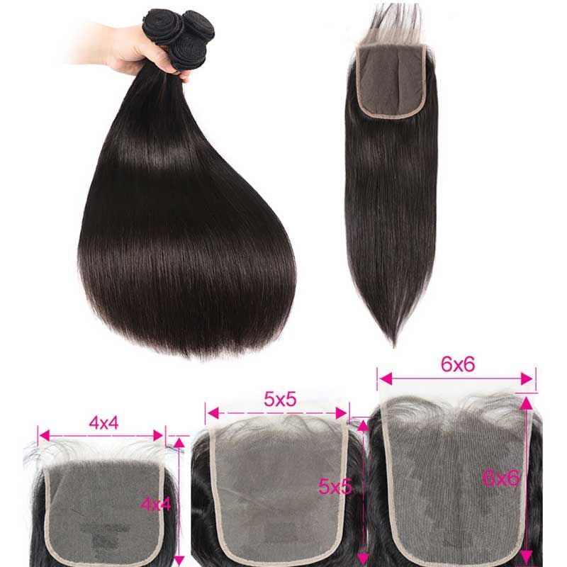 12A BRAZILIAN VIRGIN HUMAN HAIR STRAIGHTS HD LACE BUNDLES 4X4/5X5/6X6 COLOUR 1B#