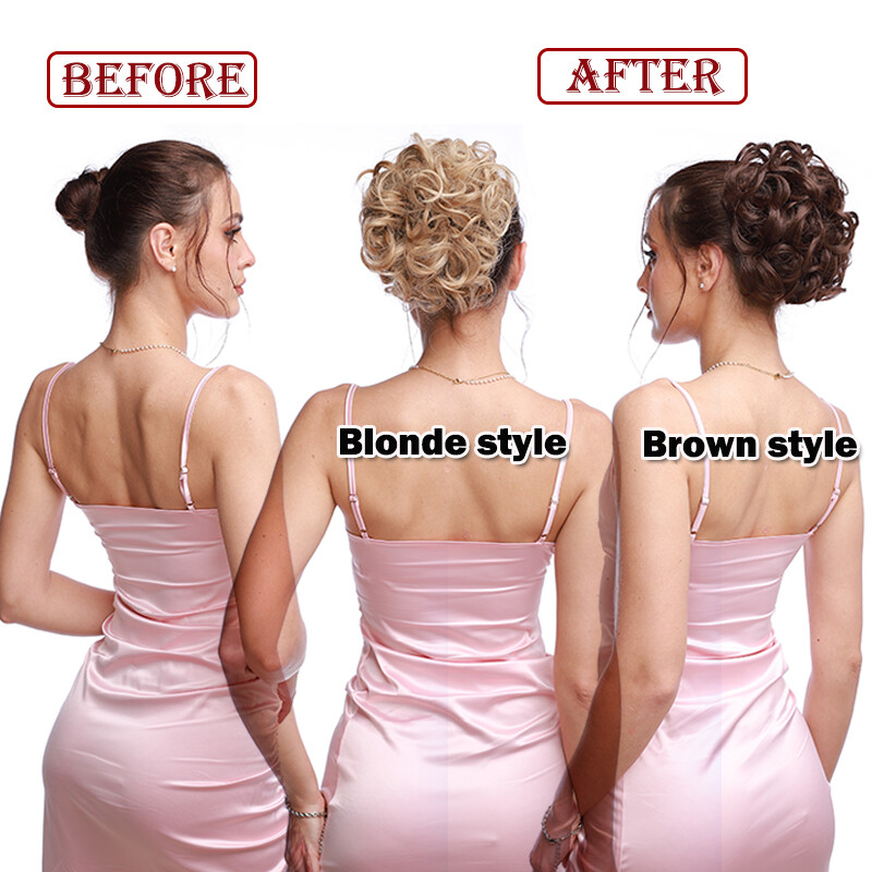 100% Real THICK Chignon Curly Messy Bun Updo Cover Clip in Hair Piece Extensions