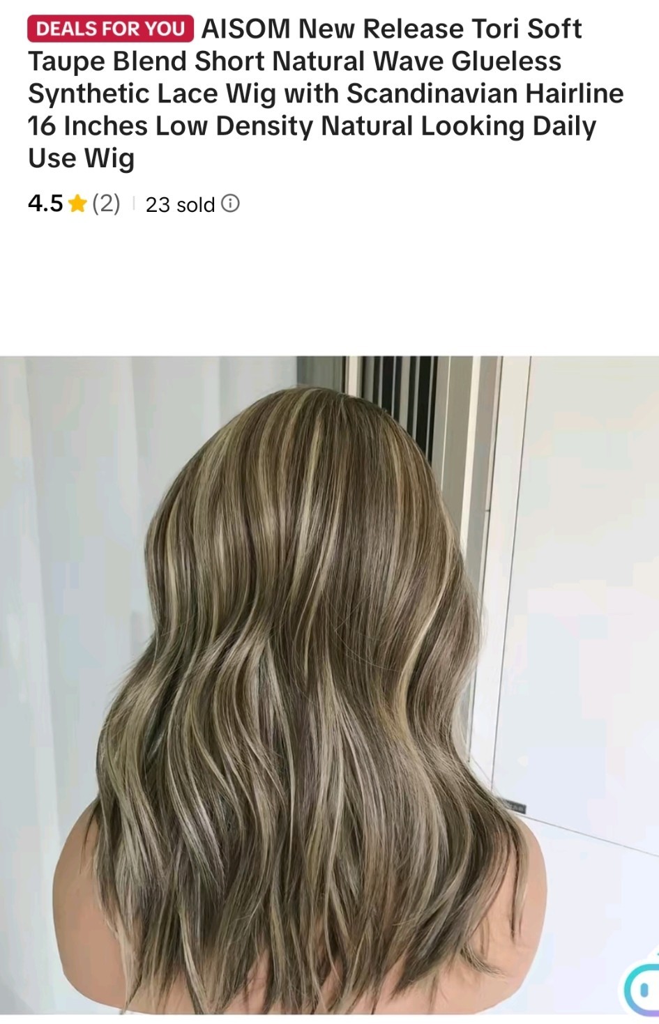 AISOM Tori Lace Front Glueless Free-Part Natural Wave Soft Taupe Blend 16in