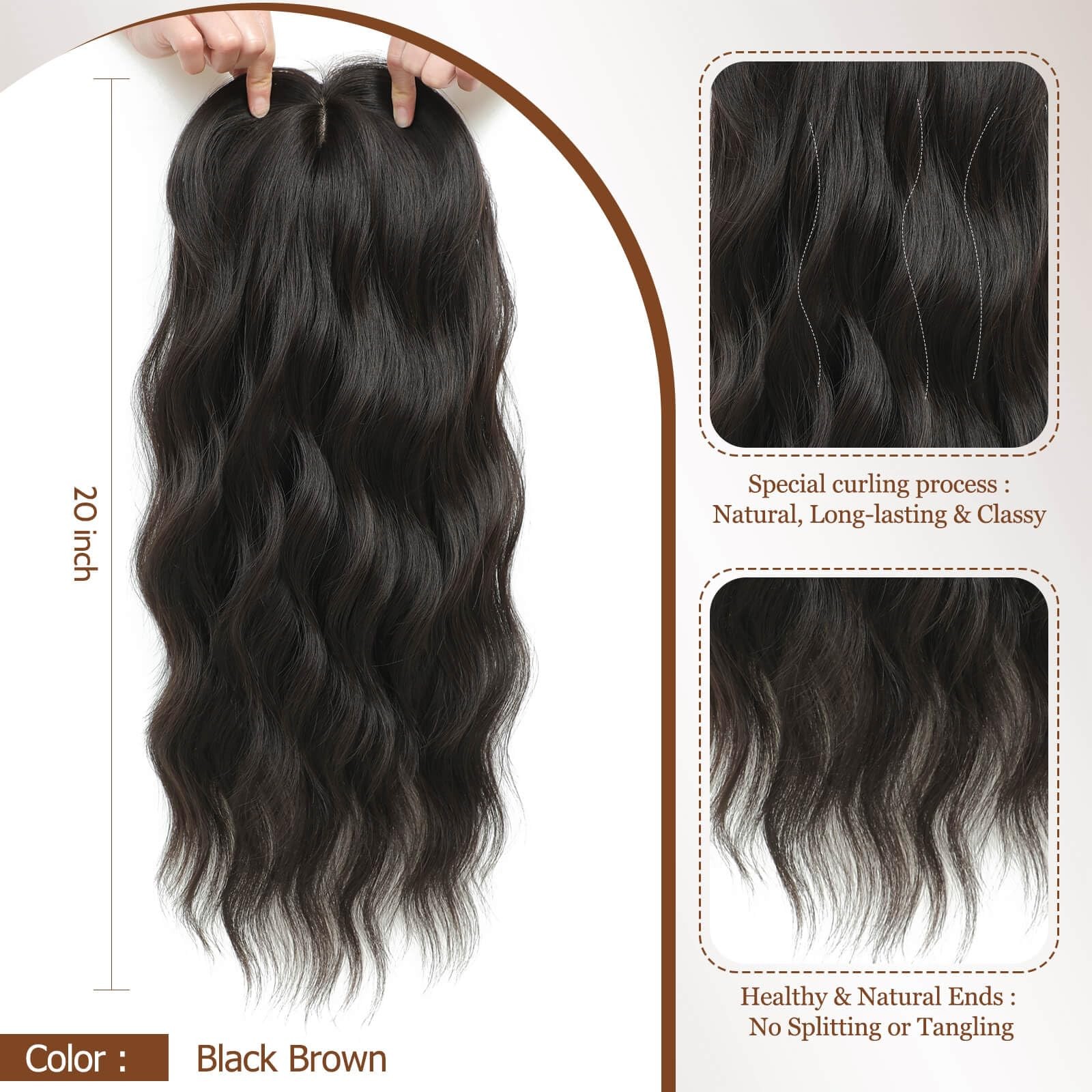 Hair Toppers for Women Clip in Hair Topper with Bangs 20inch Black Brown Long…