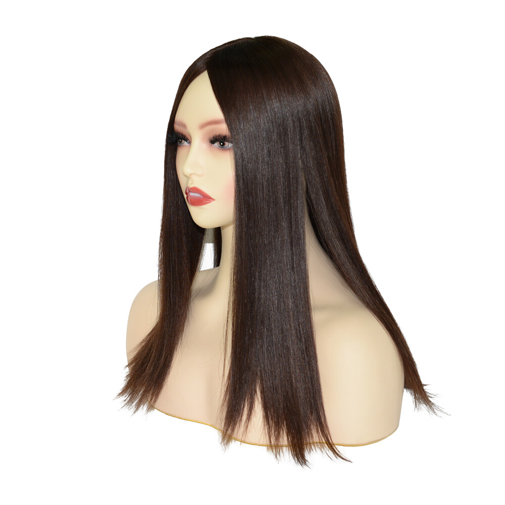Women 8X8 Topper Mogolian Cuticle Remy Hair Jewish Wig Silk Toppiece 16” JP66#4