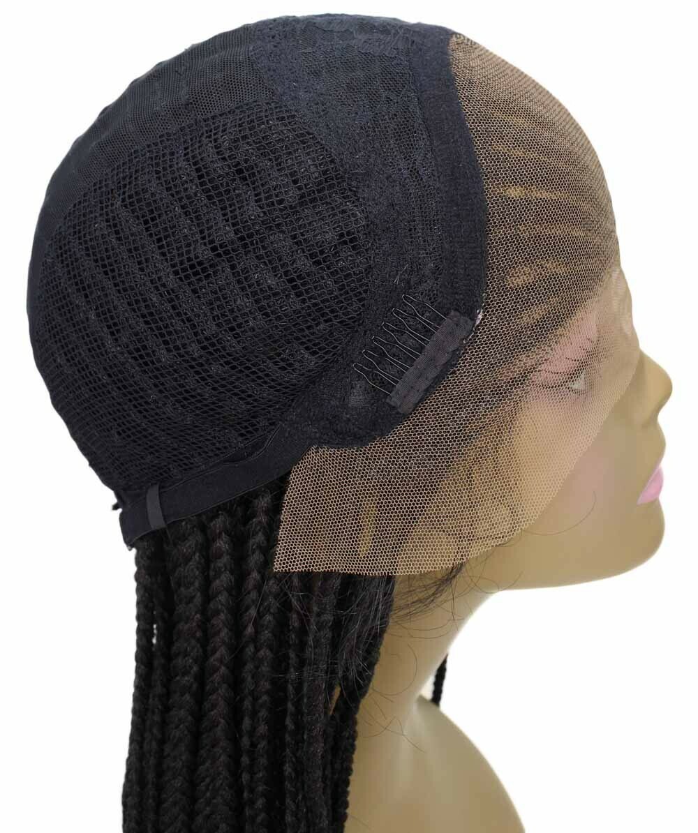 LUXLUXE Kristi Straight 30 In Long 4X4 Hand-Tied Lace Braided Wig, Natural Black
