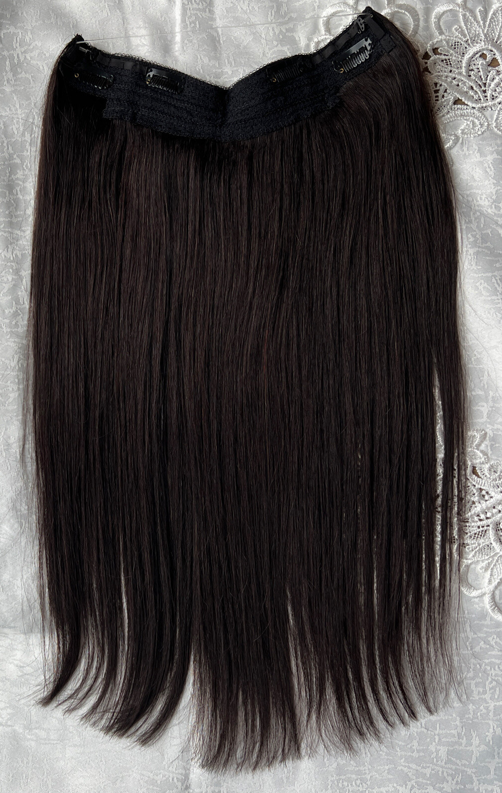 Flip in Human Hair Extensions Invisible Wire 4 clips 18” Natural Black Straight