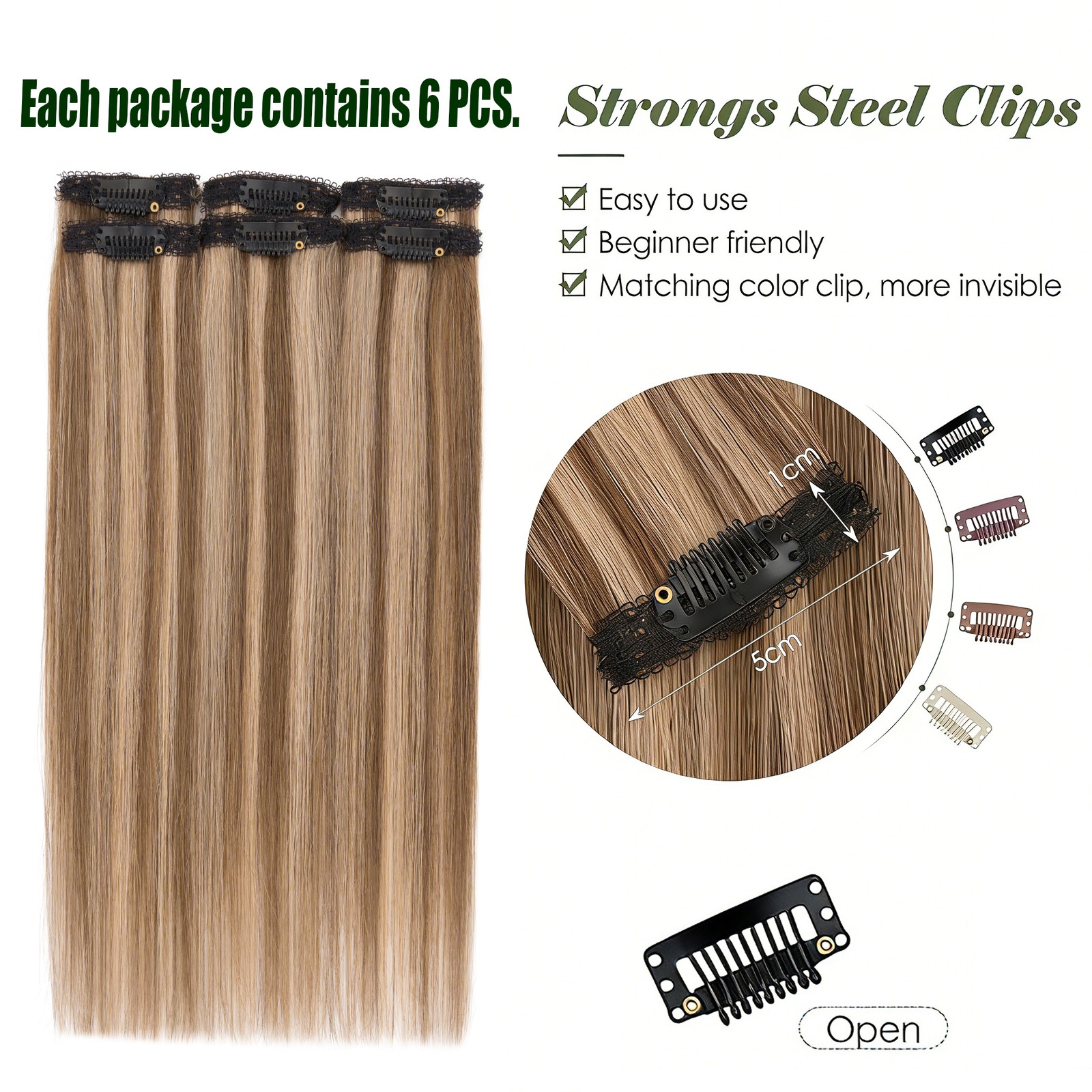 6 PCS Clip in Short Hair Extensions 100% Real Human Hair Volume Highlight USPS