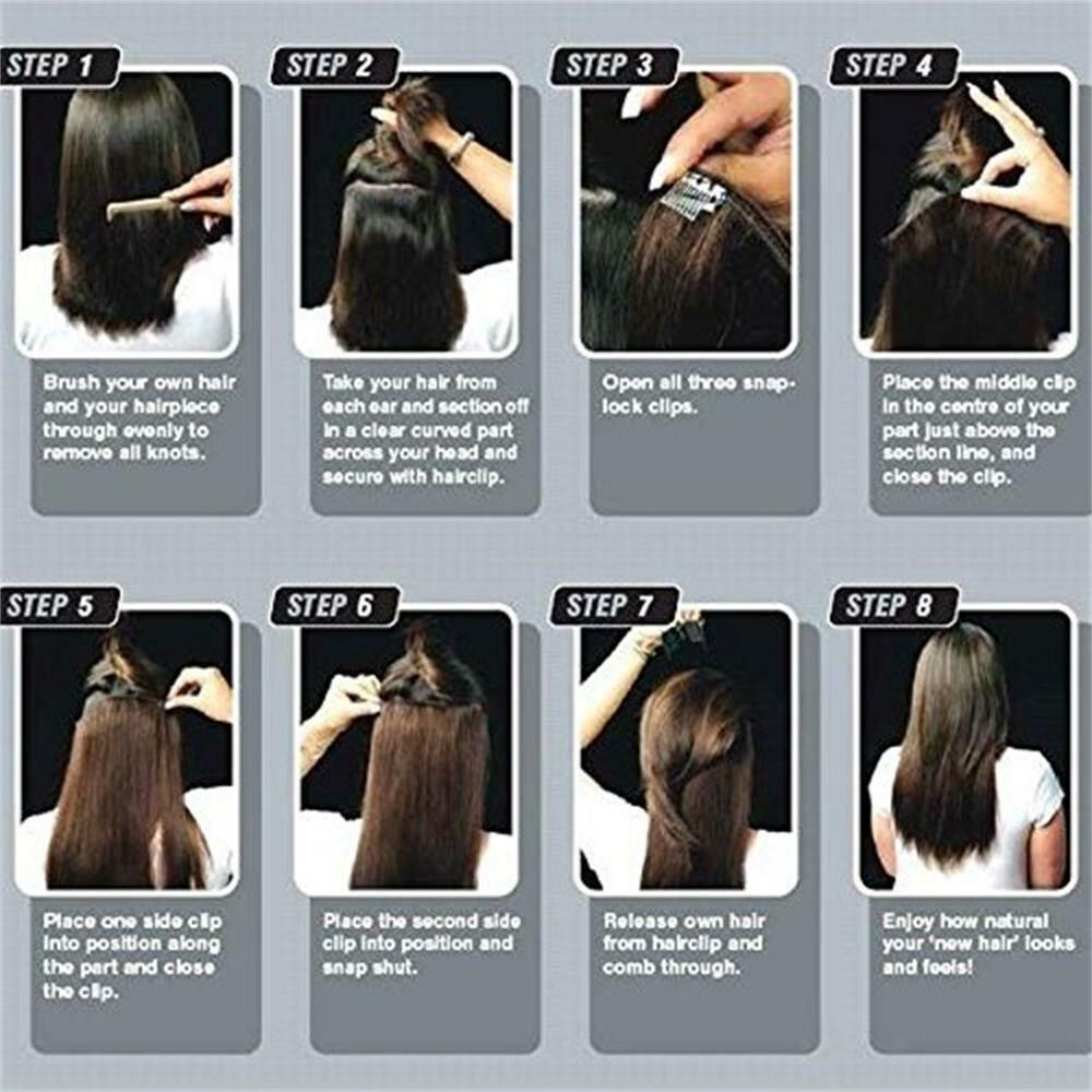 Clip in Hair Extensions Real Human Hair Durable Clip-on Sewn Wefts Hair 8pieces