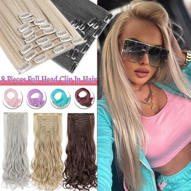 Balayage Wavy Curly 8PCS Full Head Clip in Hair Extensions Real Natural As Human