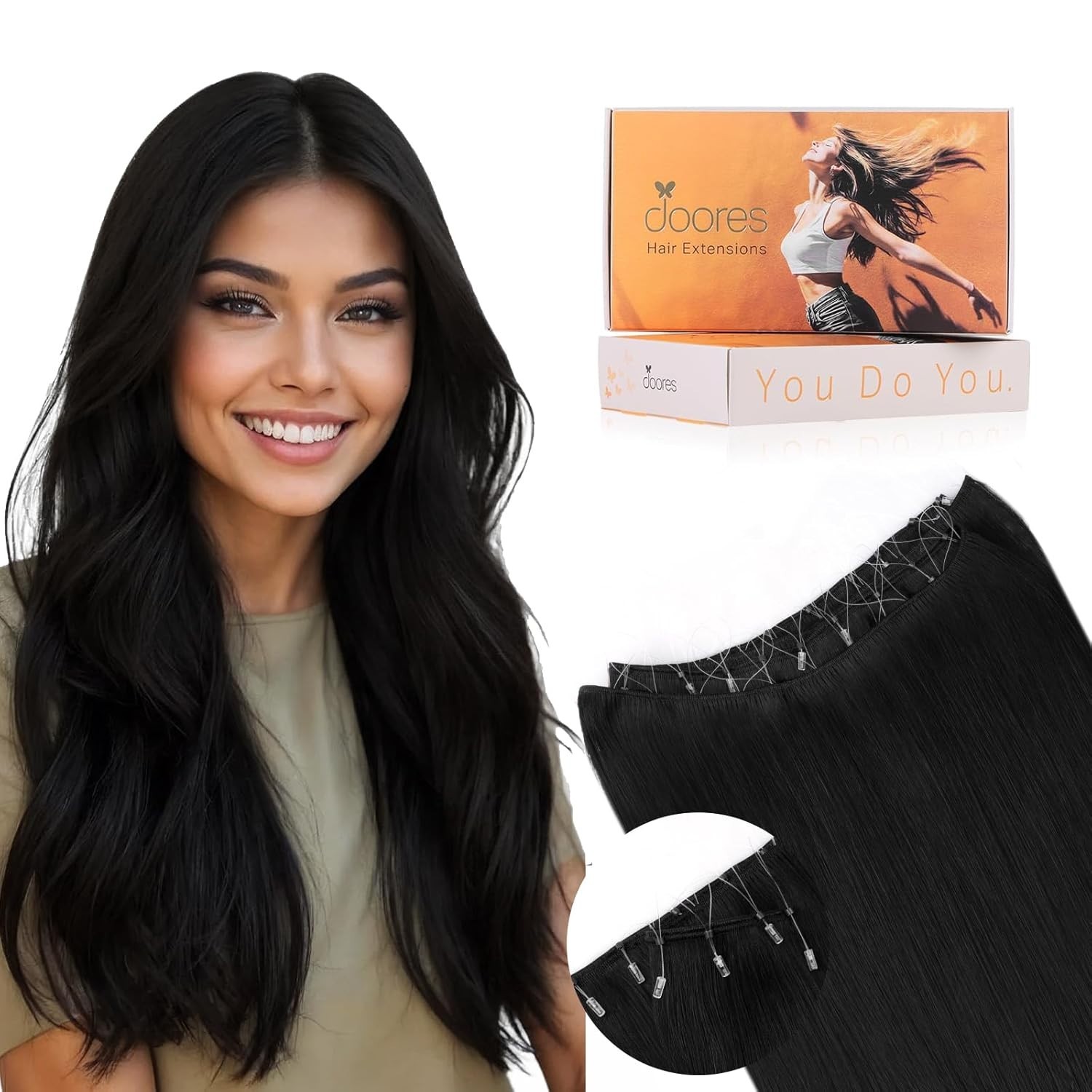 Micro Beaded Weft Soft & Smooth Human Hair Extensions 16 Inch #1 Jet Black 100g