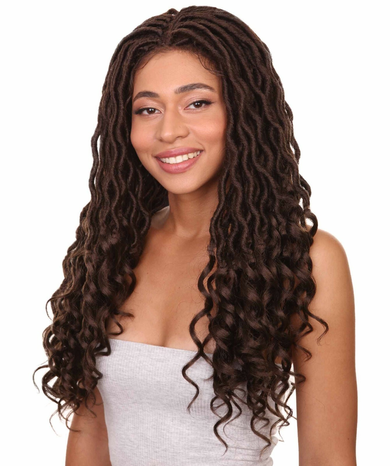 LUXLUXE Andrea 4×4 Curly Long 4X4 Hand Tied Lace Braid Chestnut Brown Wig