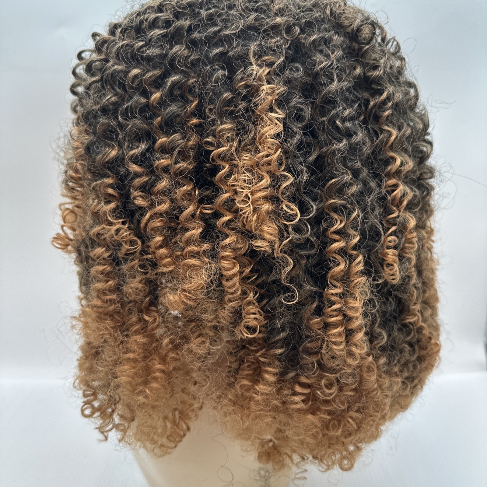 Ombre Brown 12 Inch Afro Kinky Curly Synthetic Wig with Bangs Wear and Go {19}