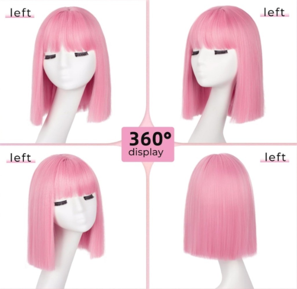 Women Short Straight Bob Wigs Heat Resistant Cosplay Party Halloween Wig 12 Inch