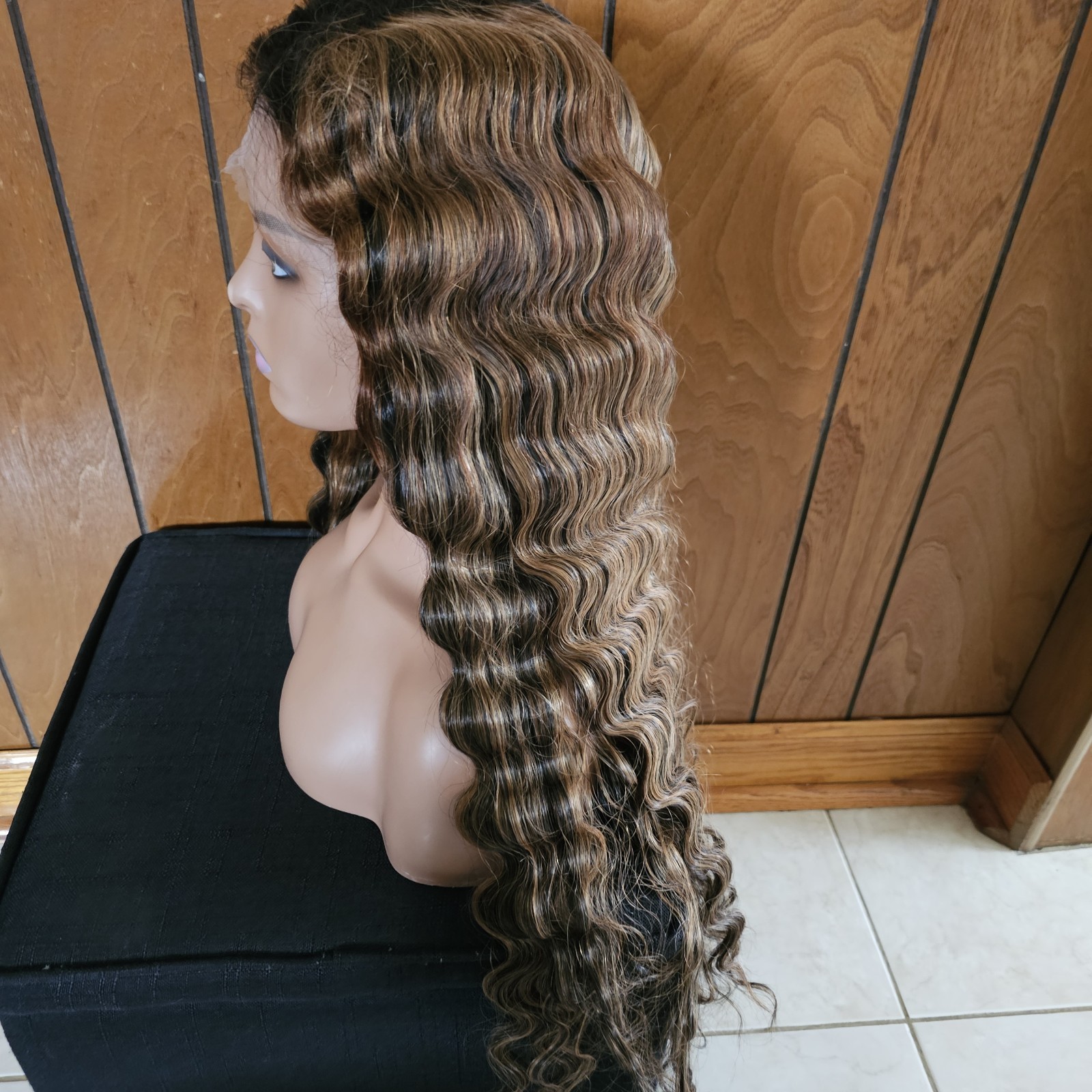 Deep Wave 1B/30 Highlight Ombre SYNTHETIC HUMAN HAIR BLEND Wig 28inch