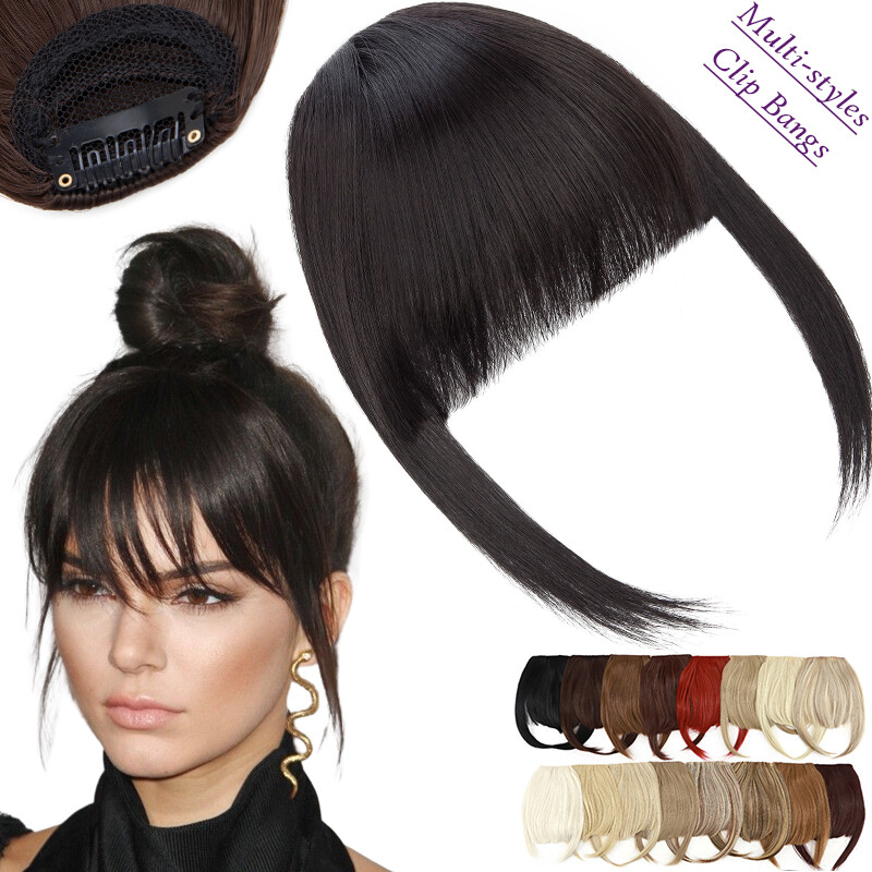 French Thin Neat Air Bangs Hair Extensions Clip in on Fringe Front Hairpiece USA