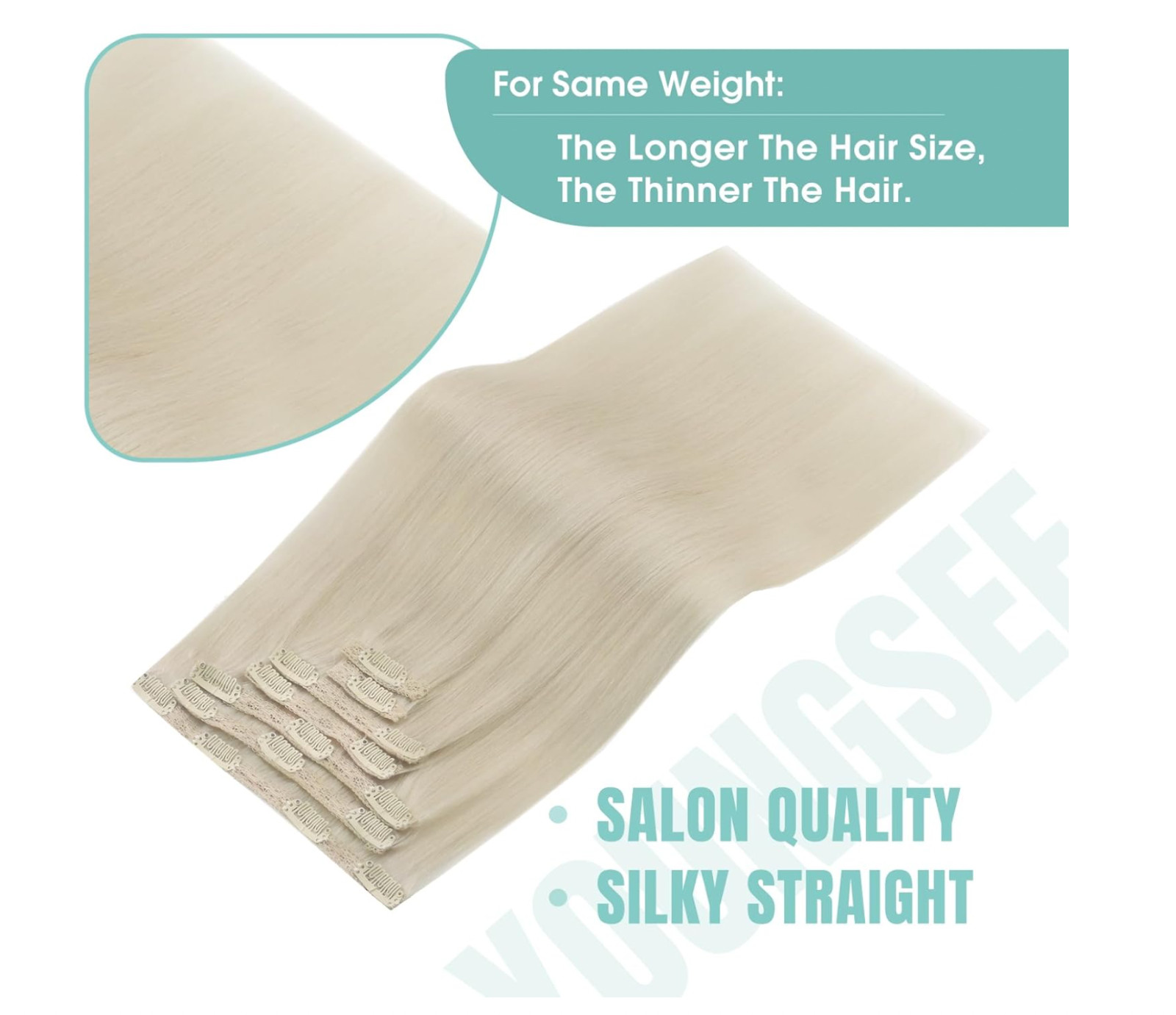 Clip Hair Extensions Platinum Blonde Clip in Hair Extensions Real Human Hair 80g