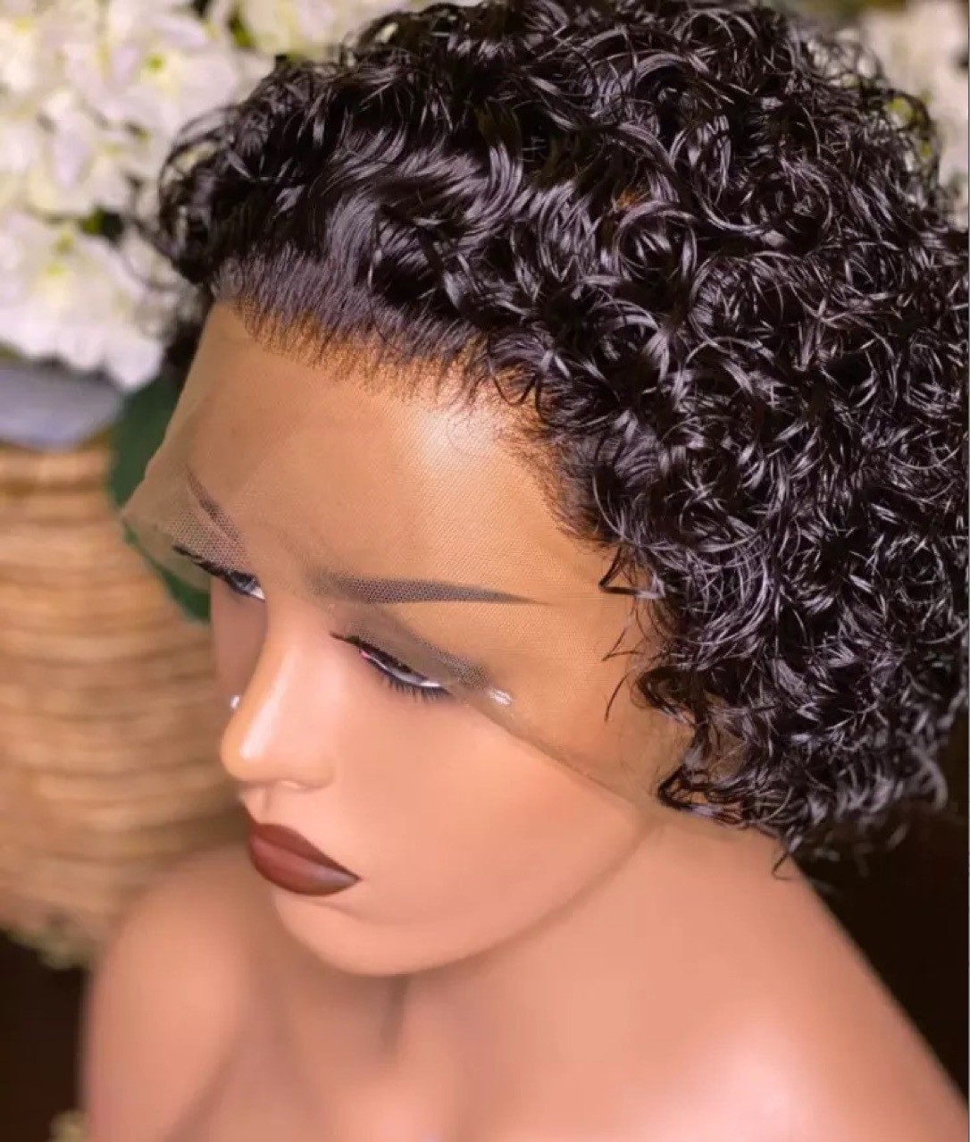 Women’s African Style Short Finger Wave Wig, Rose Net Synthetic Curly Wig