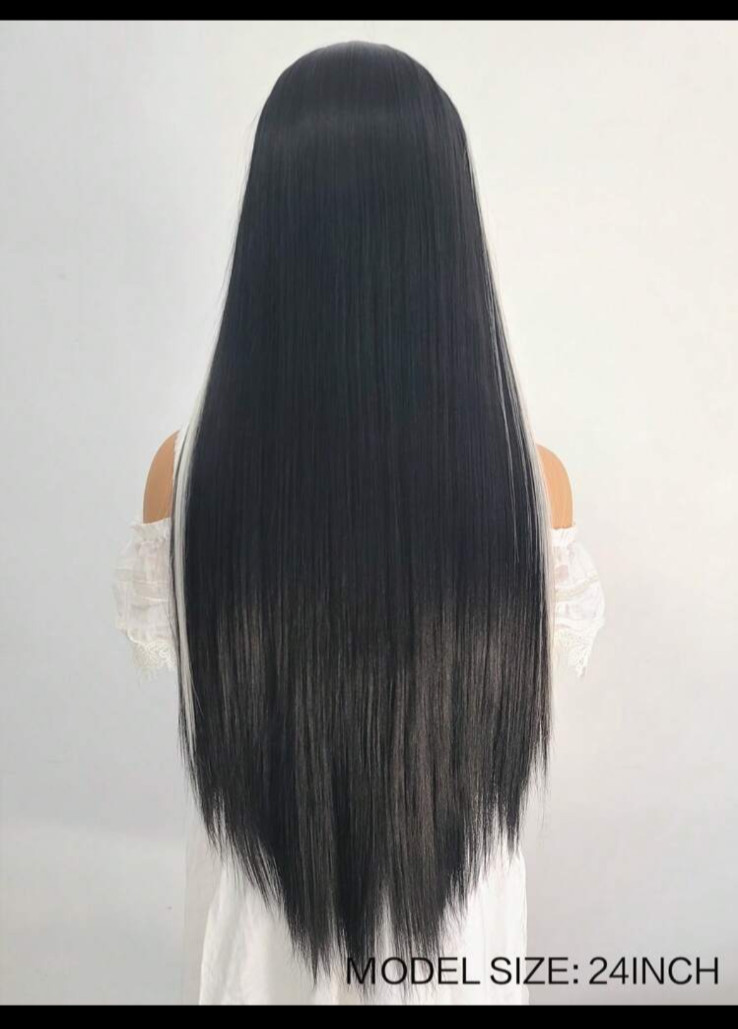 28 inch frontal lace black straight synthetic high quality heat resistant