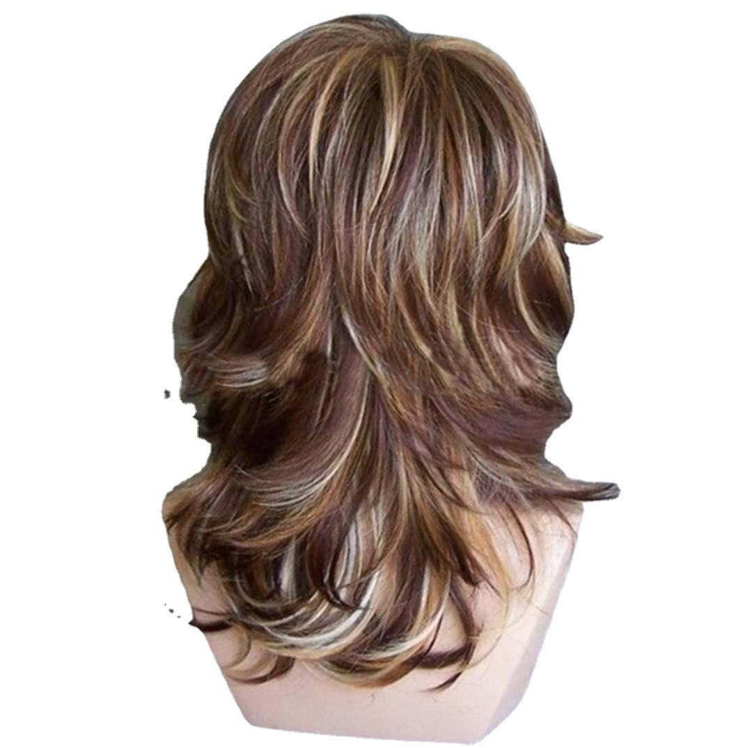 1 Set Blonde Layered Synthetic Wave Wigs Brown Wavy Ombre Fashion With Bangs
