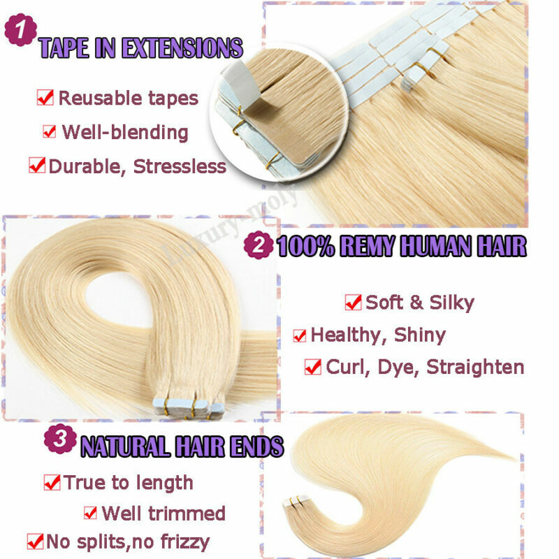 Virgin Remy Human Hair Extensions Tape IN 20/40/60pcs 50-150g Ombre Mix Brown US