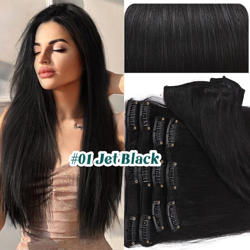 Invisible Clip In Remy 100% Human Hair Extensions Highlight 8PCS FULL Weft THICK