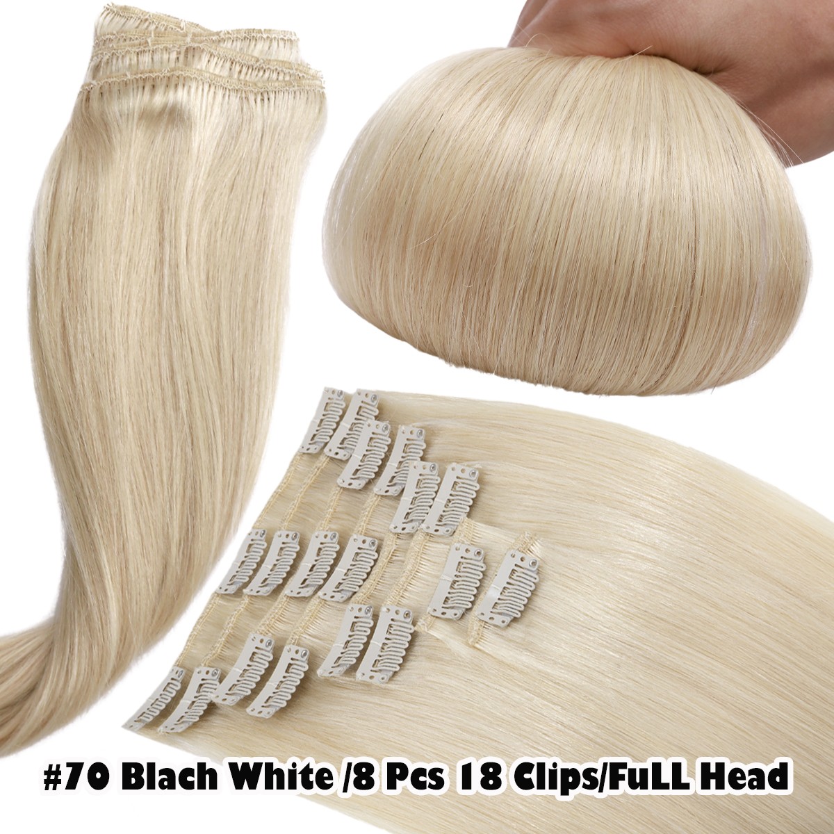 8PCS Russian-OMBRE Clip In Real Hair Extensions Human 100% Remy Blonde Full Head