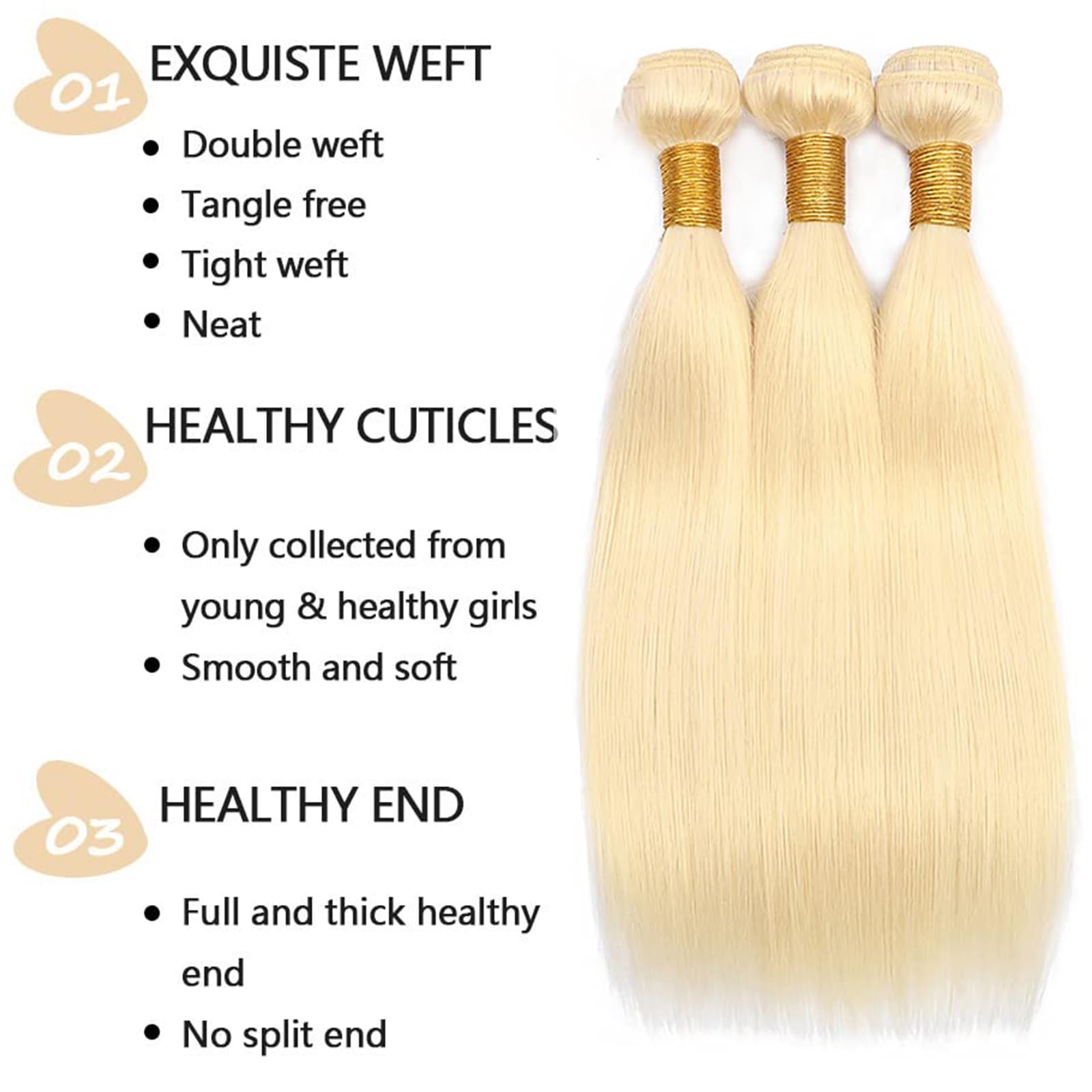 Fabimiya 12 14 16 Inch Bundles Human Hair Blonde 613 Straight Wave Human Hair