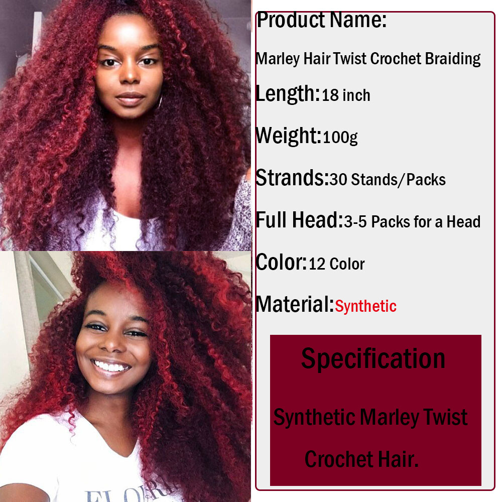 3Pack Ombre Afro Kinky Curly Marley Hair Twist Crochet Braiding Hair Extension