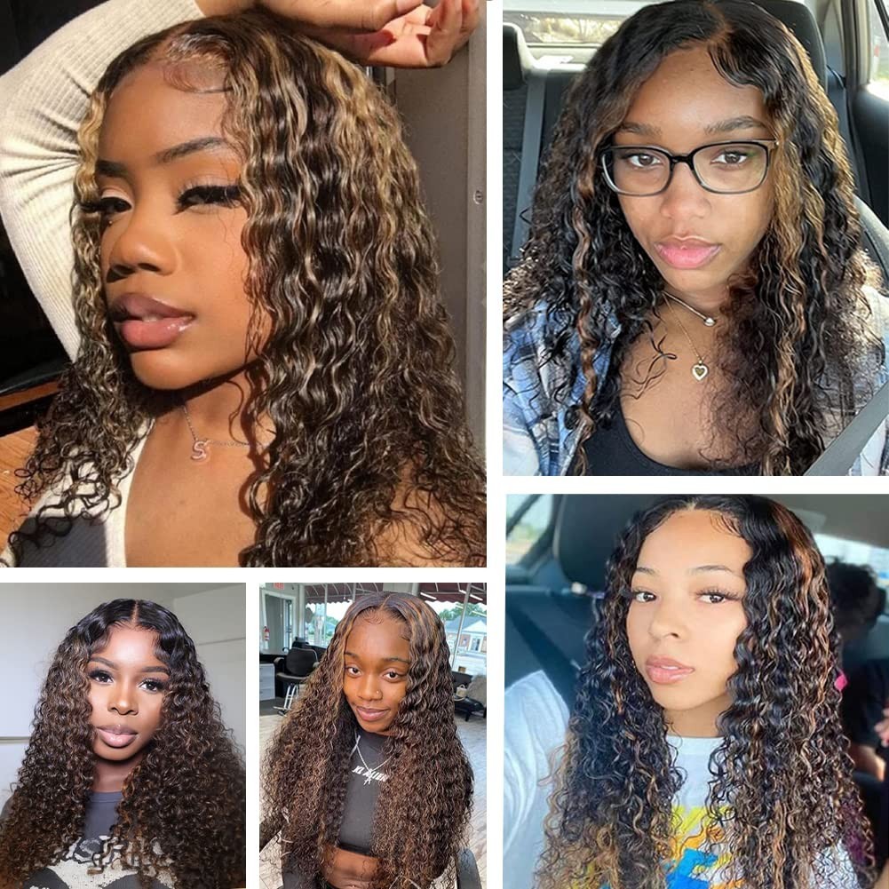 24″ Ombre Lace Front Wig Human Hair, Pre-Plucked Deep Wave, 180% Density, Gluele