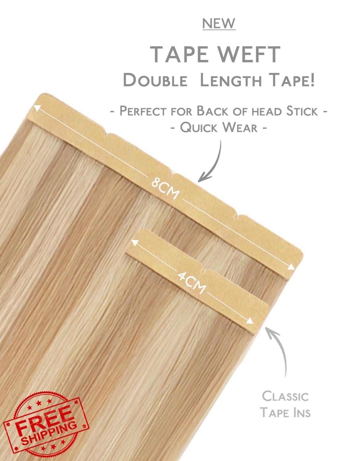 Wennalife 8cm tape in human hair extensions dirty blonde 22 inch 50g 10pcs