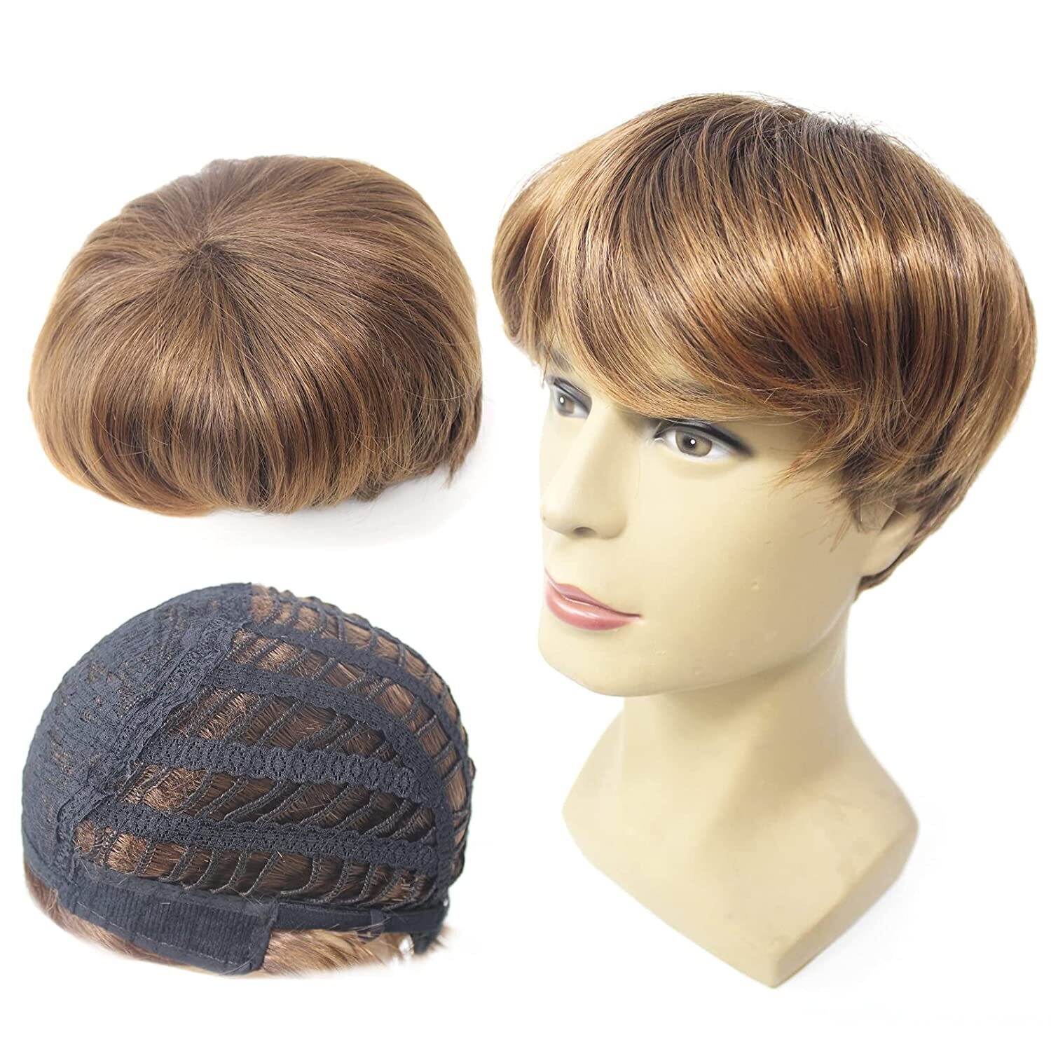 Toupee for Men Short Layered Natural Synthetic Heat Resistant Wig Size 8×10 Inch