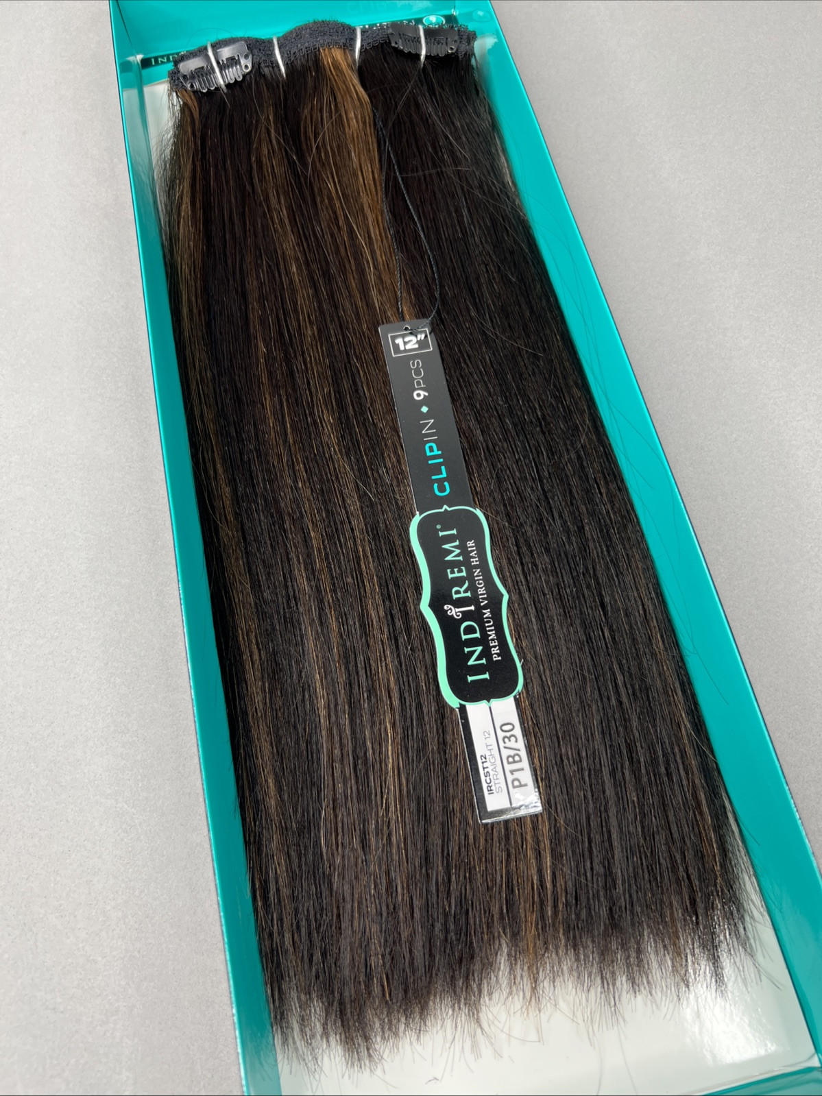 Indi Remi 9 Pc 12” Clip-in #1B/30 Black & Honey Straight Human Virgin Hair