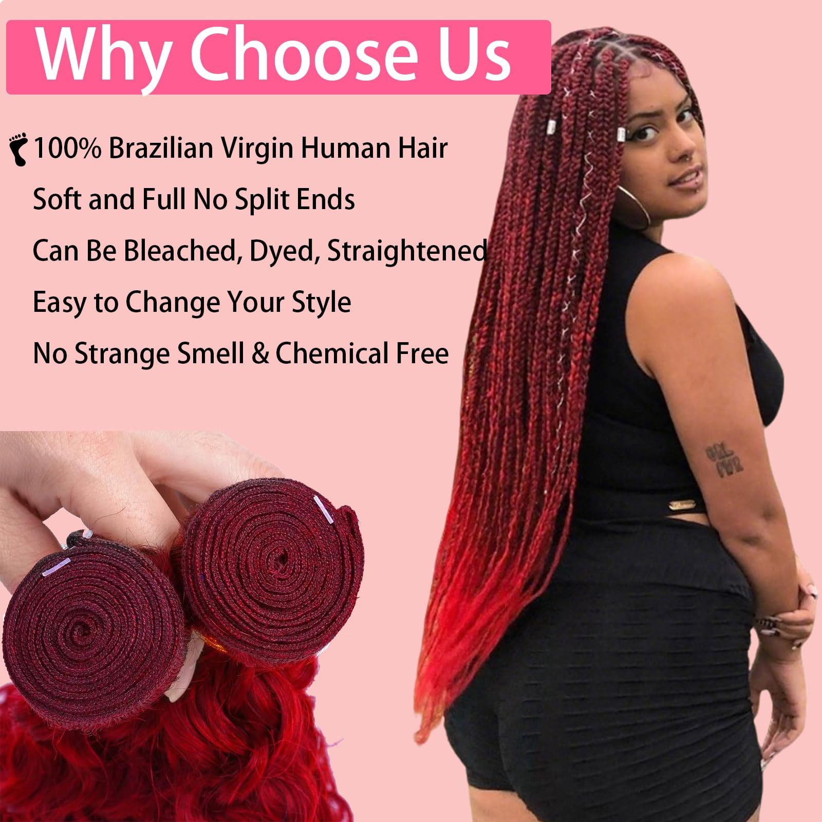 Habiliana Red Human Hair Bundles 8 10 12 Inch Water Wave Bundles Human Hair 100