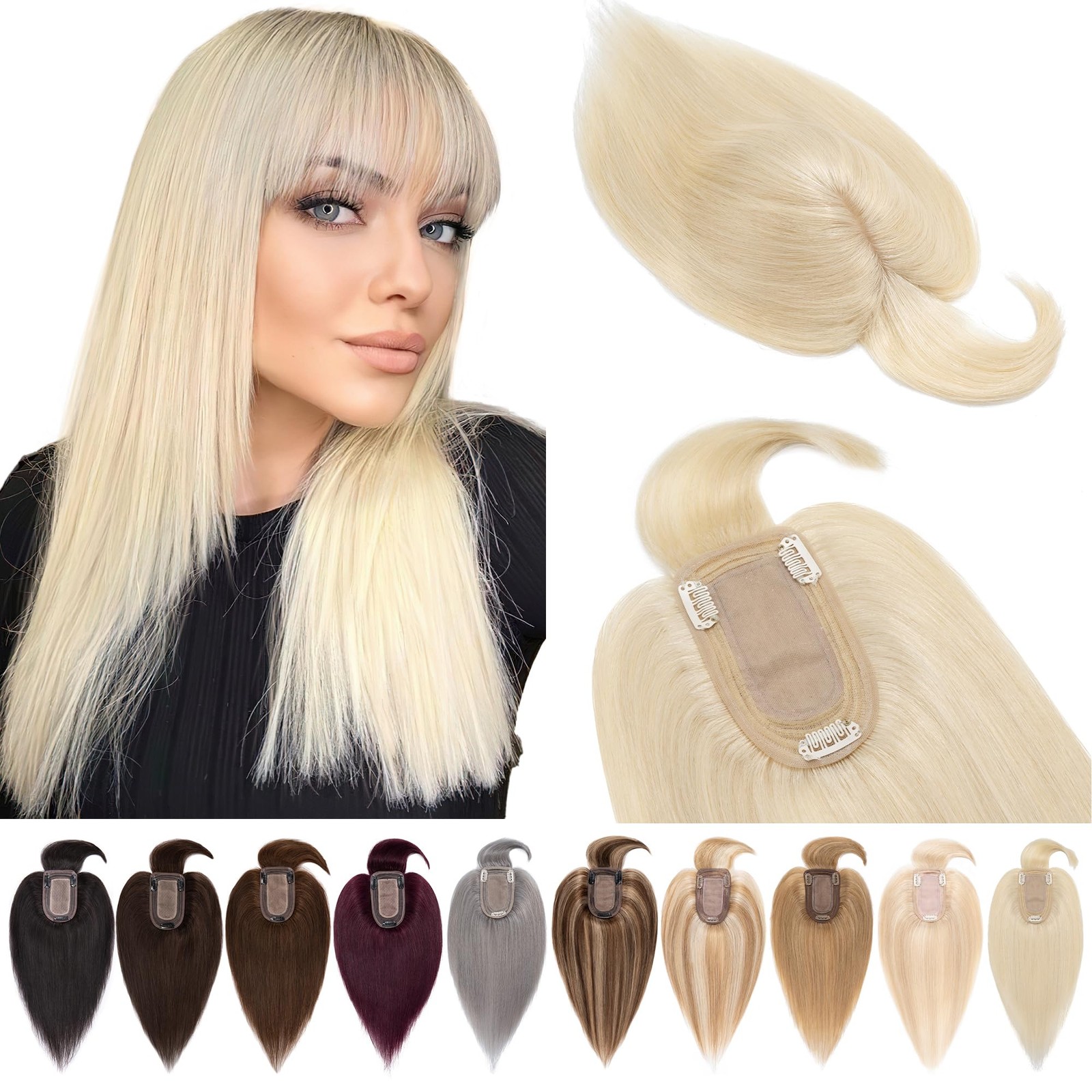 Segohair Hair Toppers For Women Real Human Hair Bangs 7 13 Cm Silk Base Clip In