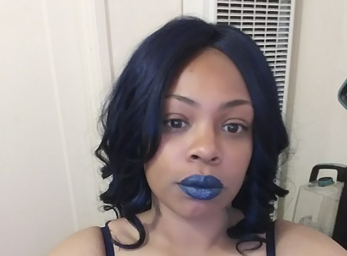Human Bland Navy Blue And Black Side Part Wig